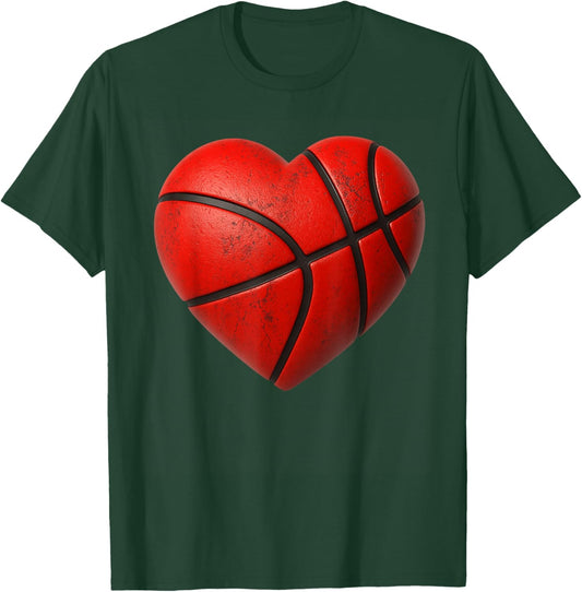 Basketball Heart Shape Valentines Day Love Boys Men T-Shirt - T-Shirt | Forest