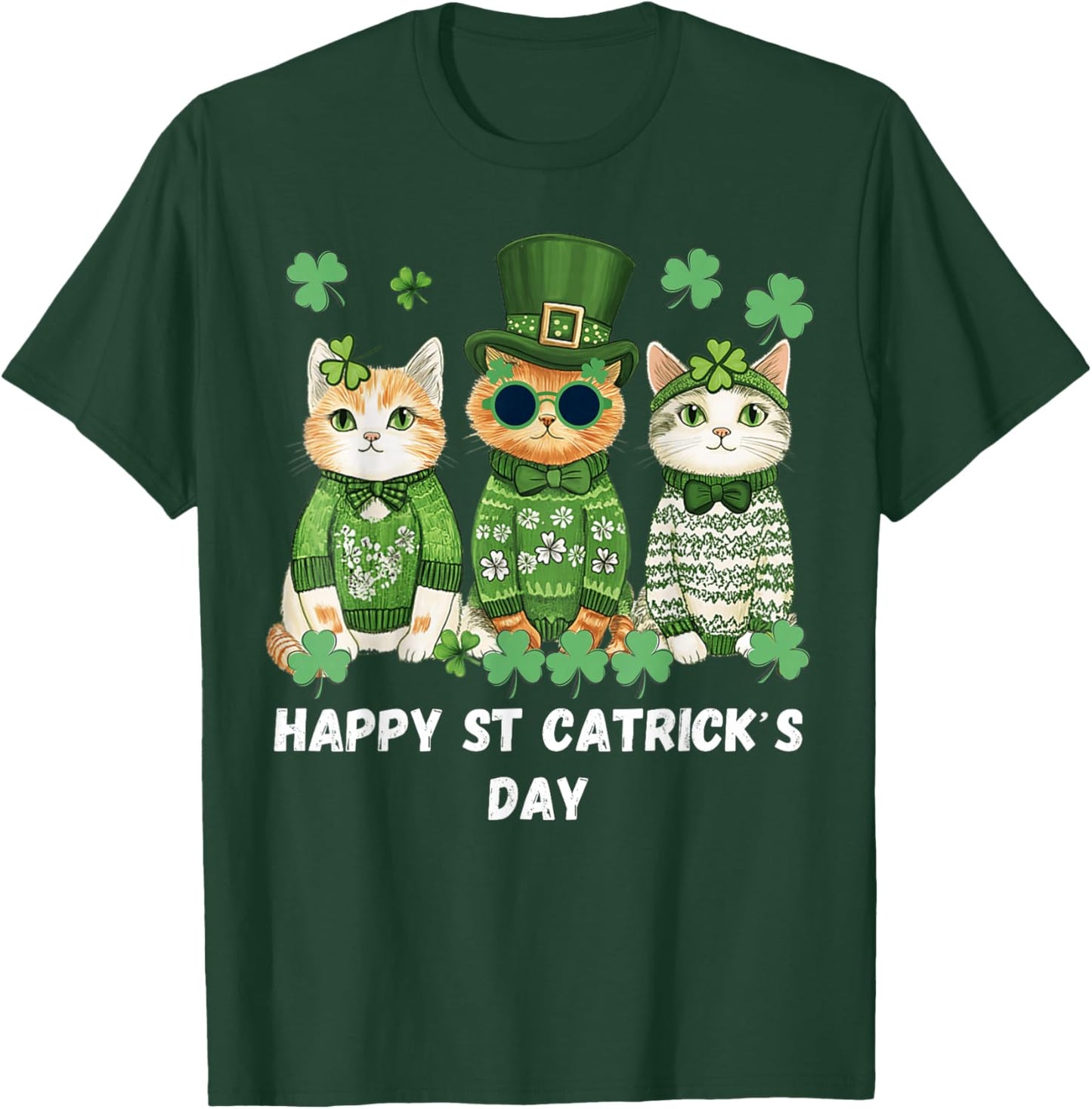 Happy St Patrick’s Cats Cute Cat St Patrick’s Day T-Shirt - T-Shirt | Forest