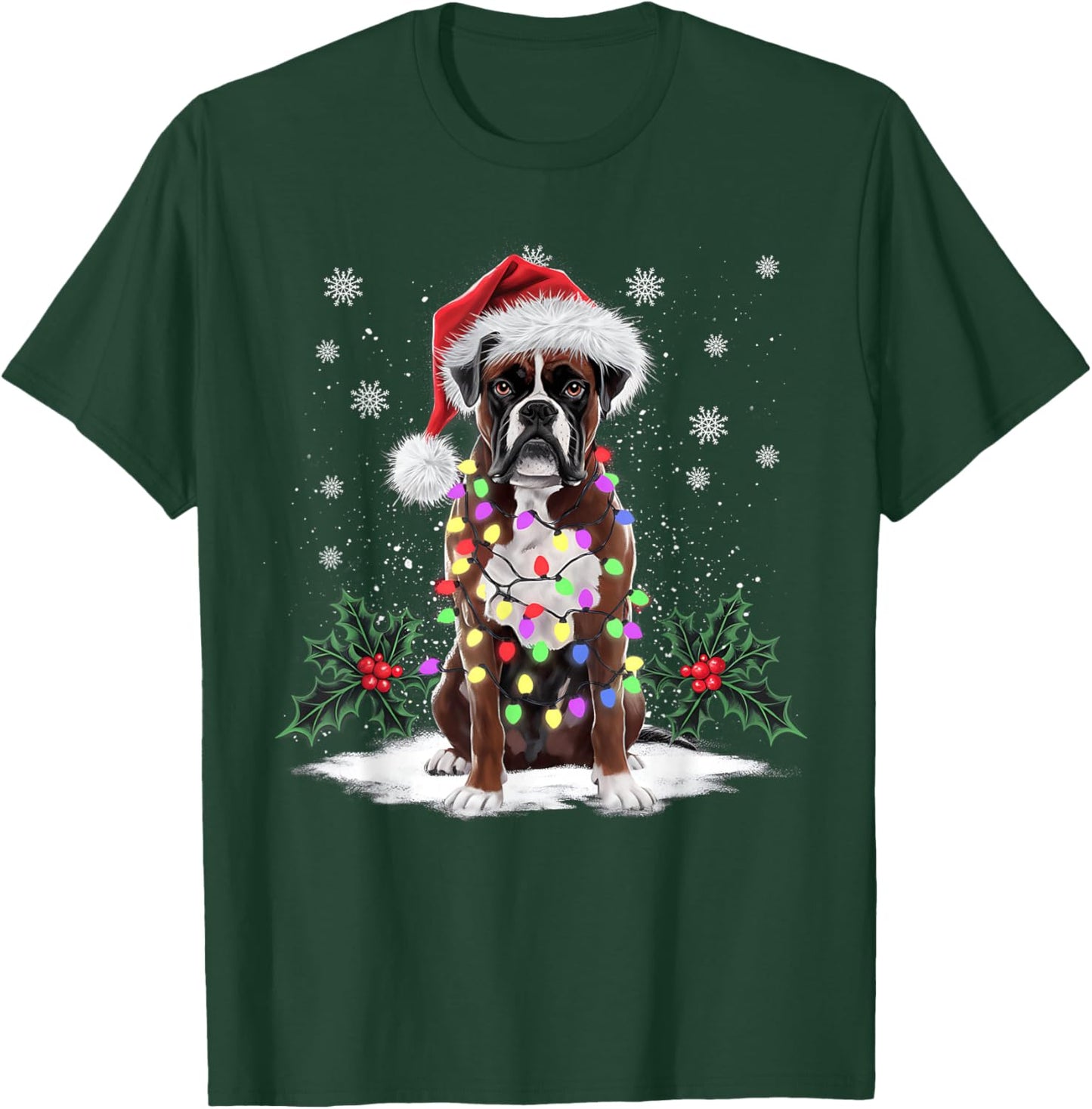 Funny Boxer Dog Santa Hat Men Women Christmas Xmas T-Shirt - T-Shirt | Forest