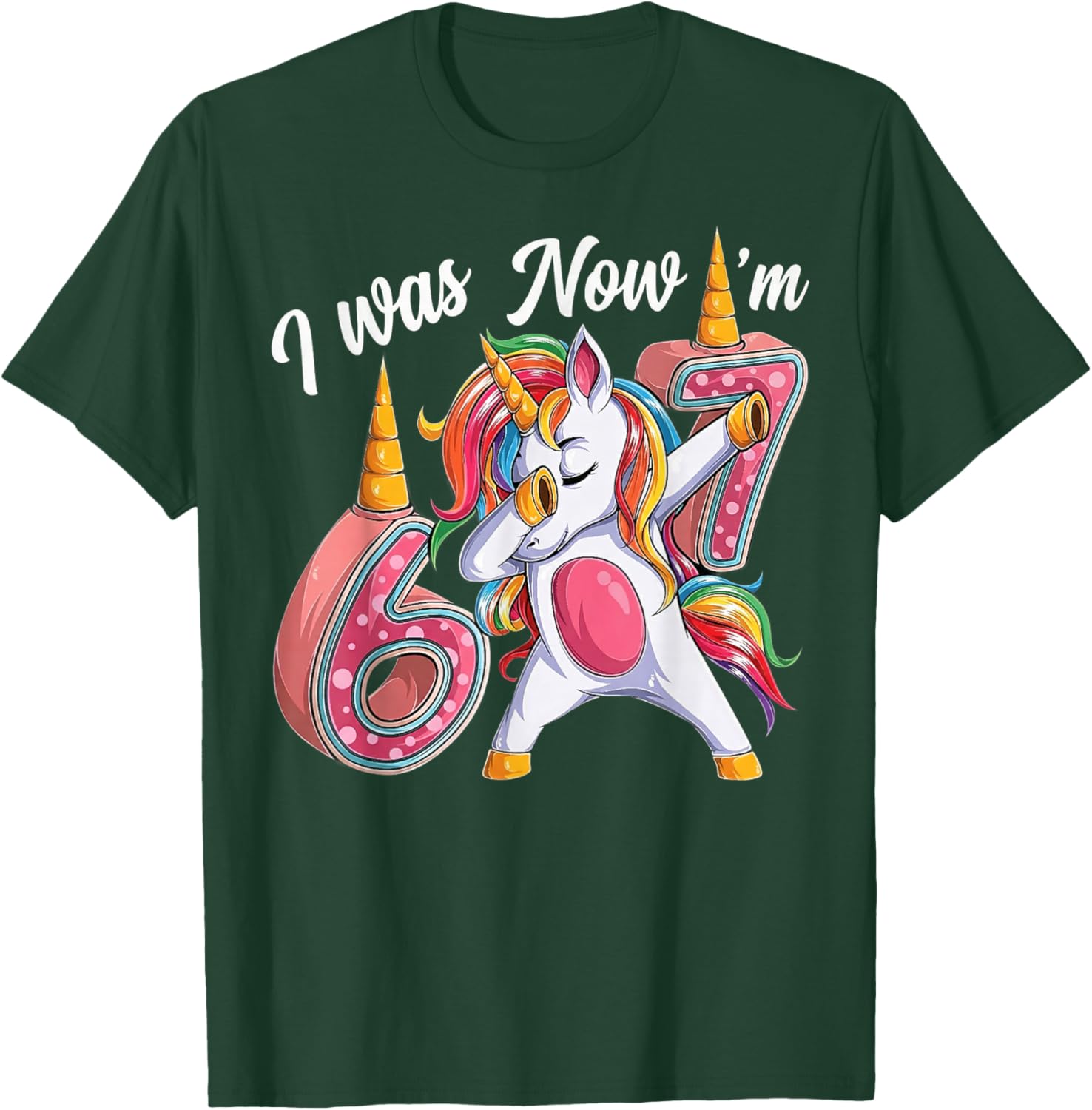 i was 6 Now im 7 Birthday Girl 6 7 Bday Unicorn 7th Year Old T-Shirt - T-Shirt | Forest