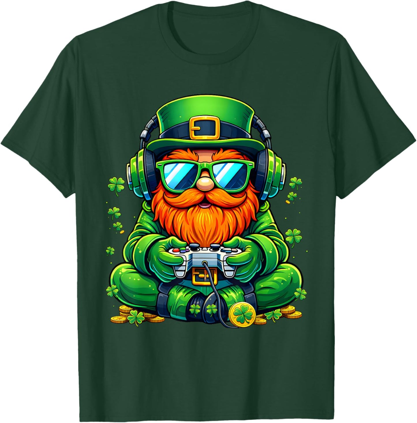 Funny Leprechaun Irish Gaming Shamrock St Patricks Men Boy T-Shirt - T-Shirt | Forest