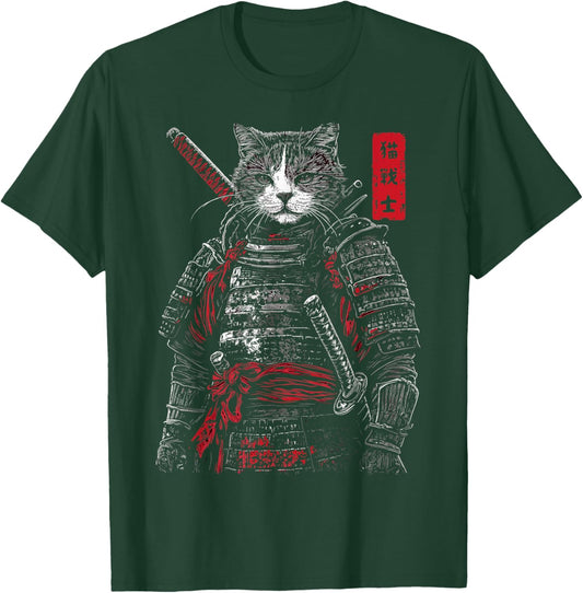 Samurai Cat Warrior Ukiyo Ink Artwork Soldier Cat Samurai T-Shirt - T-Shirt | Forest