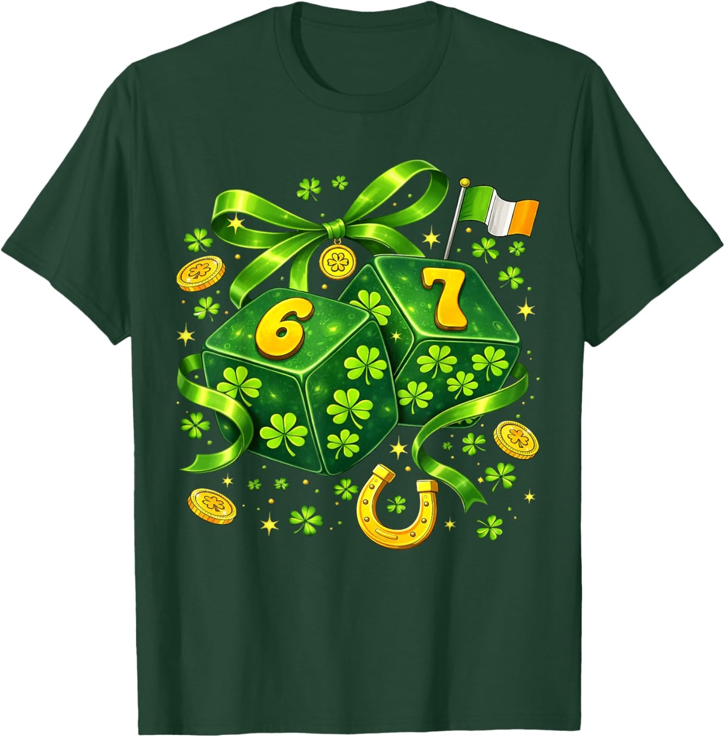 St Patricks Day Six Seven Coquette Dice 6 7 Meme Women Girls T-Shirt - T-Shirt | Forest