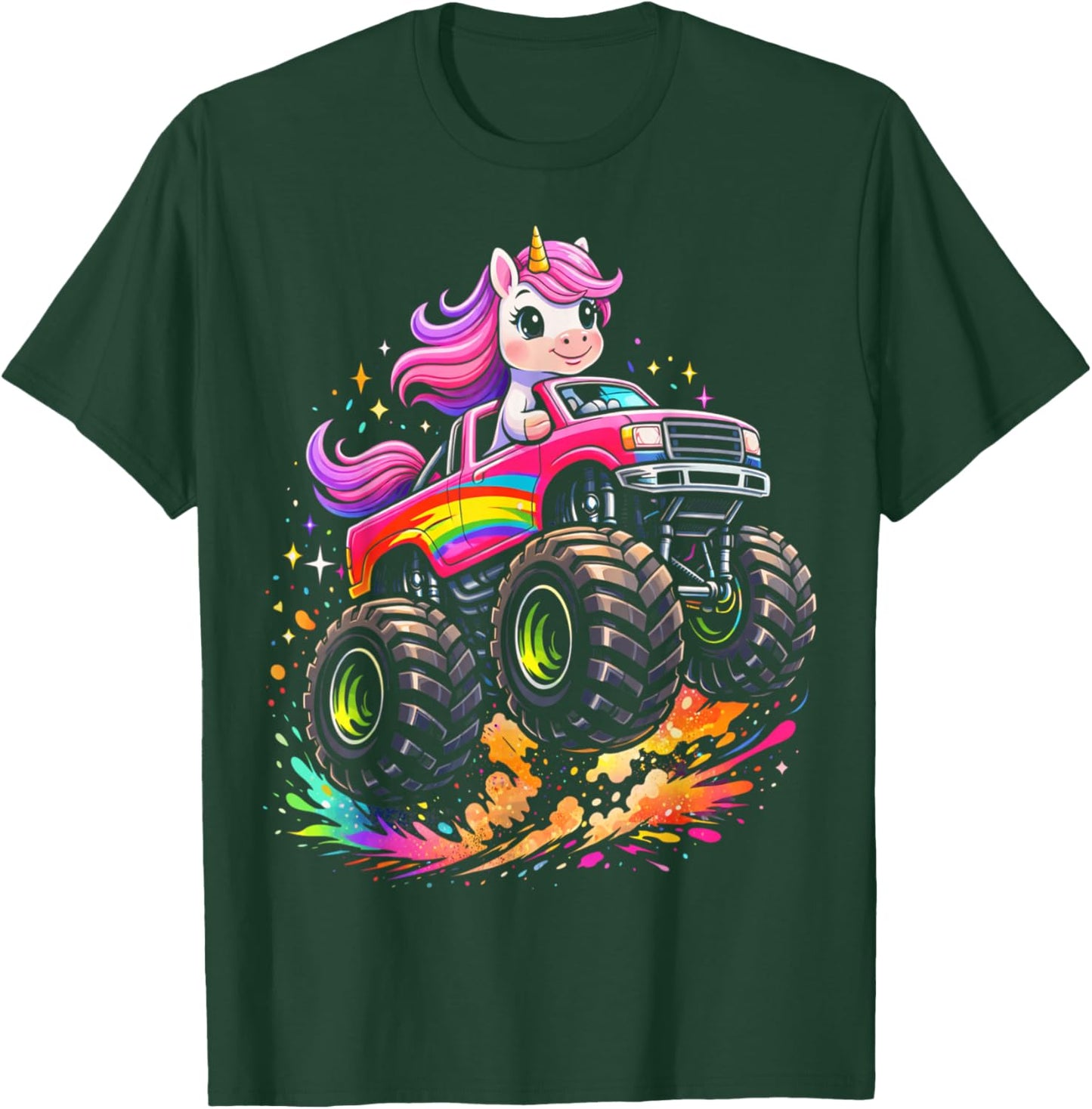 Monster Truck Unicorn Birthday Off Road Truck Youth Girls T-Shirt - T-Shirt | Forest