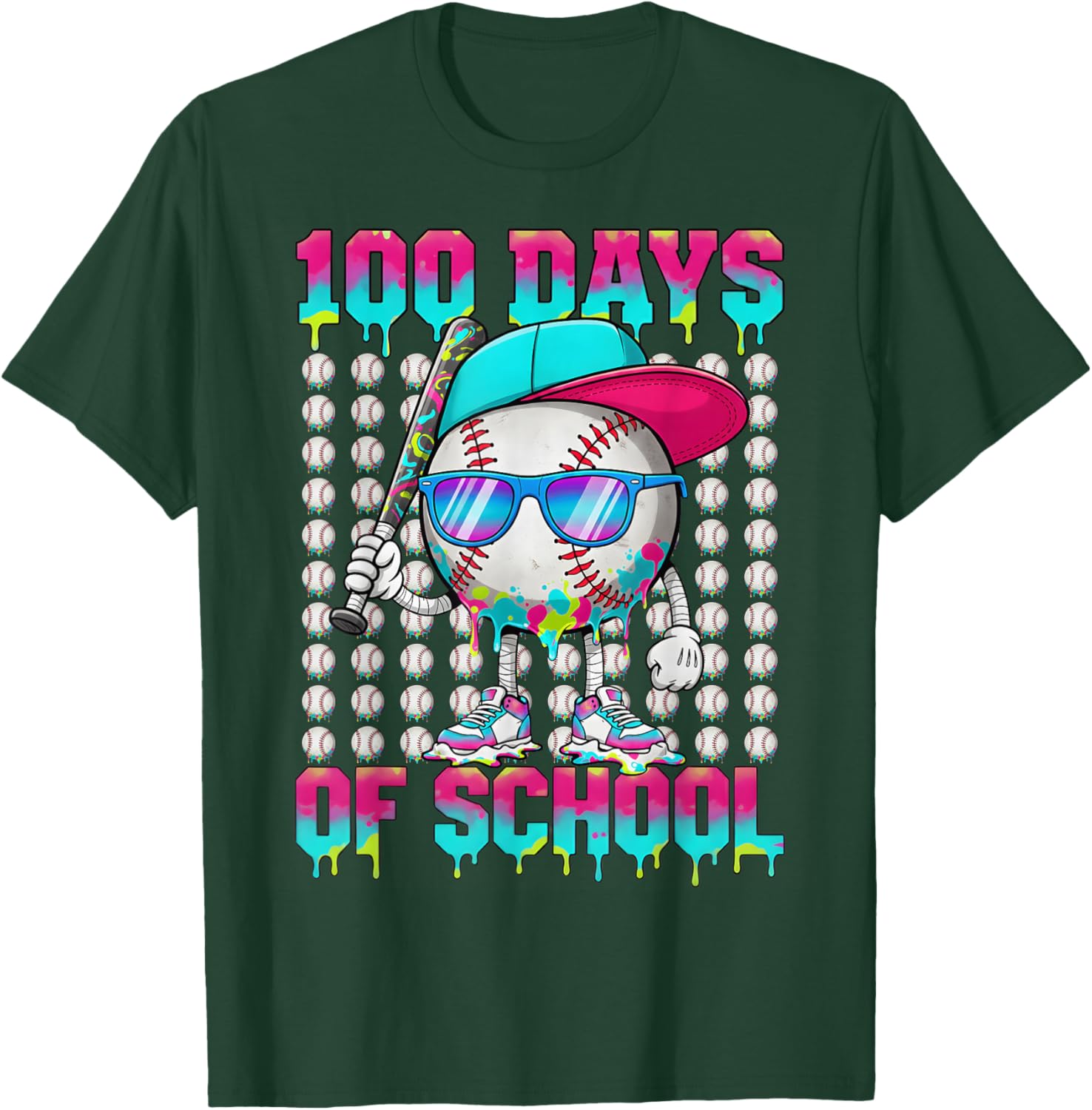 100 Days of School Baseball Drip Ice Cream Boys Kids T-Shirt - T-Shirt | Forest