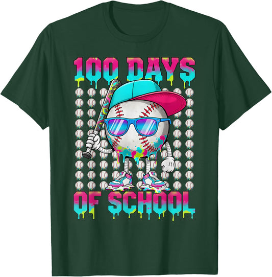 100 Days of School Baseball Drip Ice Cream Boys Kids T-Shirt - T-Shirt | Forest