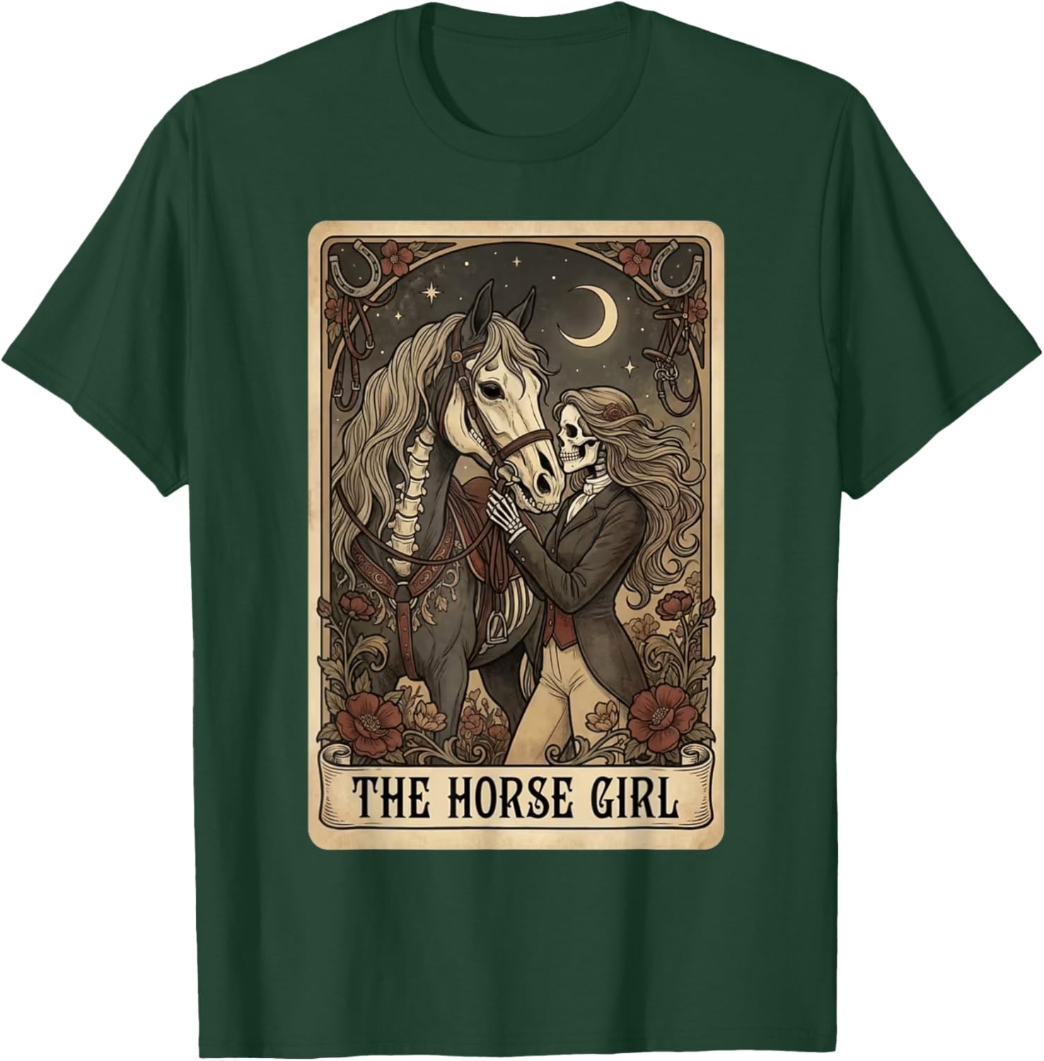 The Horse Girl Tarot Card Gothic Vintage Equestrian Art T-Shirt - T-Shirt | Forest