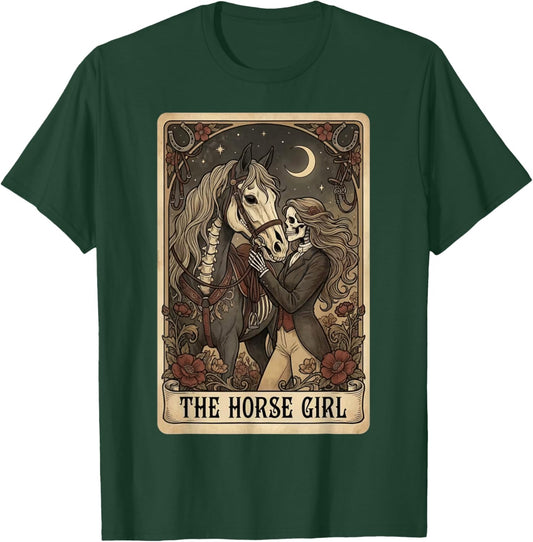 The Horse Girl Tarot Card Gothic Vintage Equestrian Art T-Shirt - T-Shirt | Forest