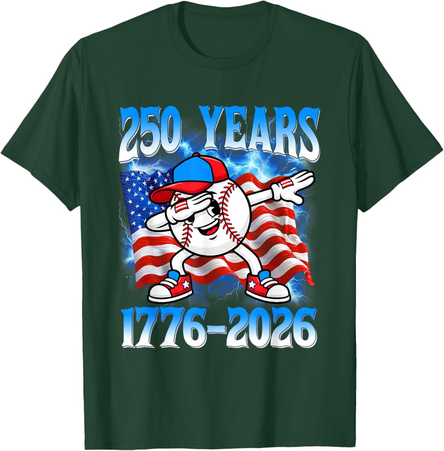 250 Years 1776 2026 250th Baseball American Flag 4th of July T-Shirt - T-Shirt | Forest