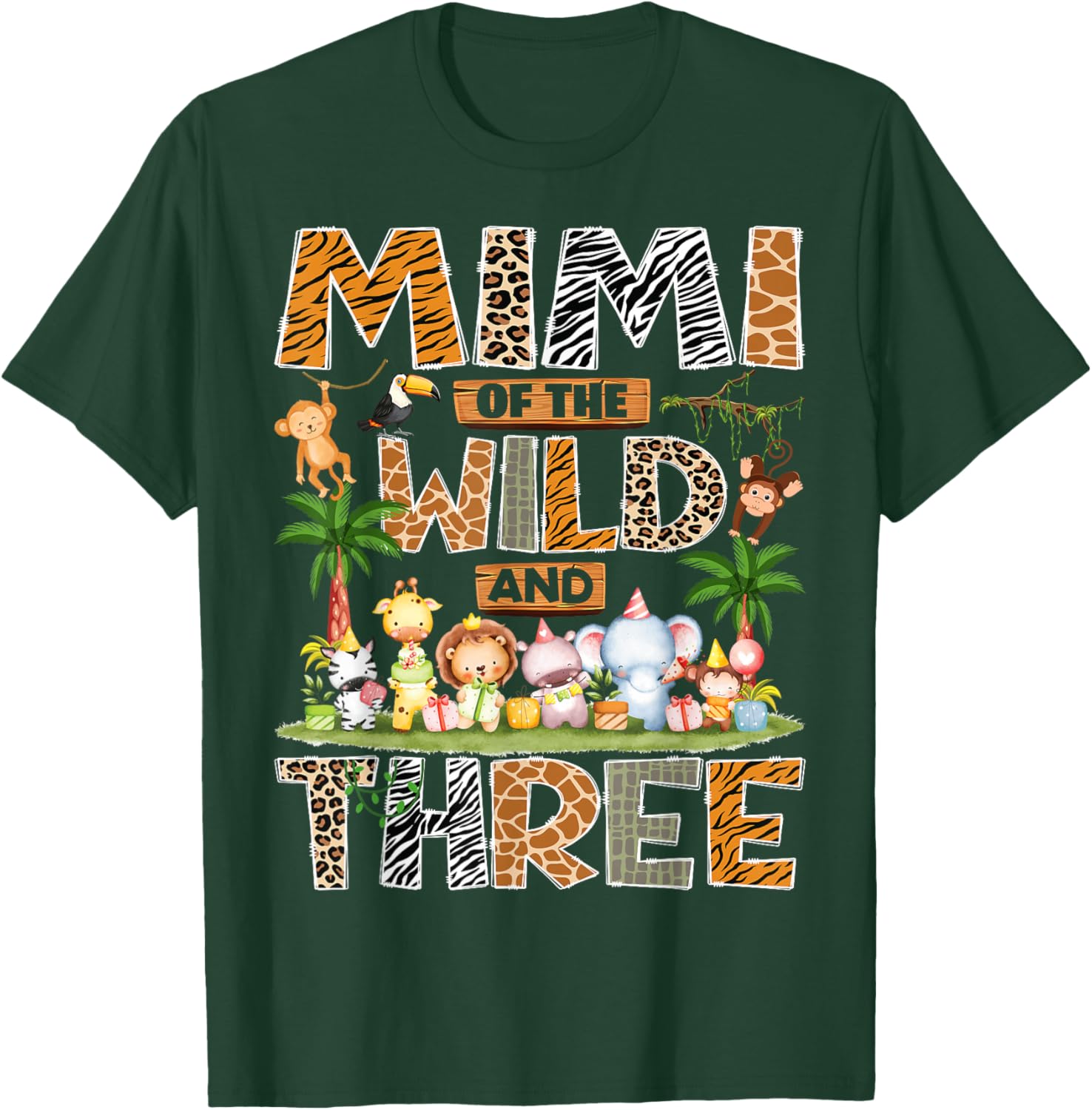 Mimi of The Wild & Three 3rd Birthday Boy Safari Jungle T-Shirt - T-Shirt | Forest