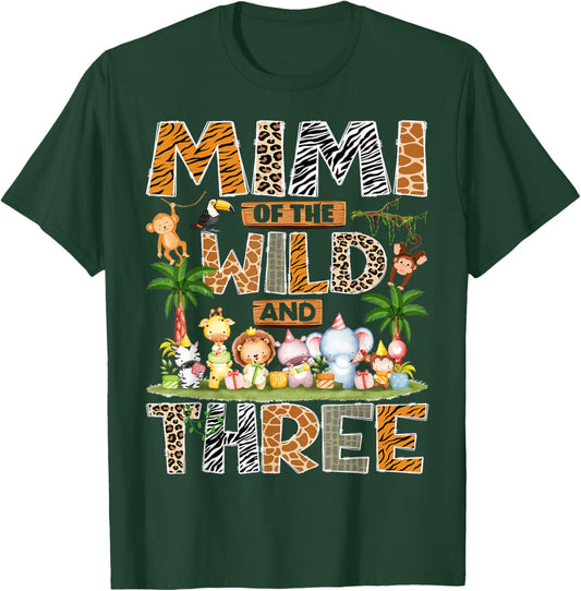Mimi of The Wild & Three 3rd Birthday Boy Safari Jungle T-Shirt - T-Shirt | Forest