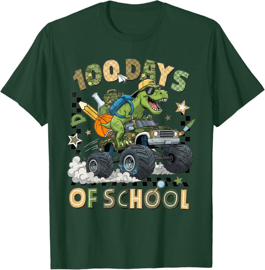 100 Days of School Monster Truck Camo 100th Day School Boys T-Shirt - T-Shirt | Forest