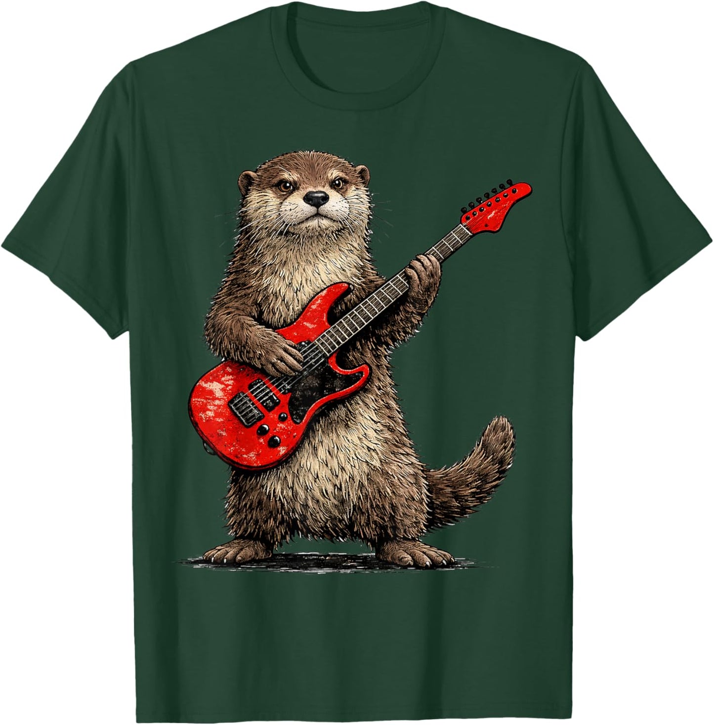 Funny Otter Playing Guitar Rock and Roll Gifts Men Women Kid T-Shirt - T-Shirt | Forest