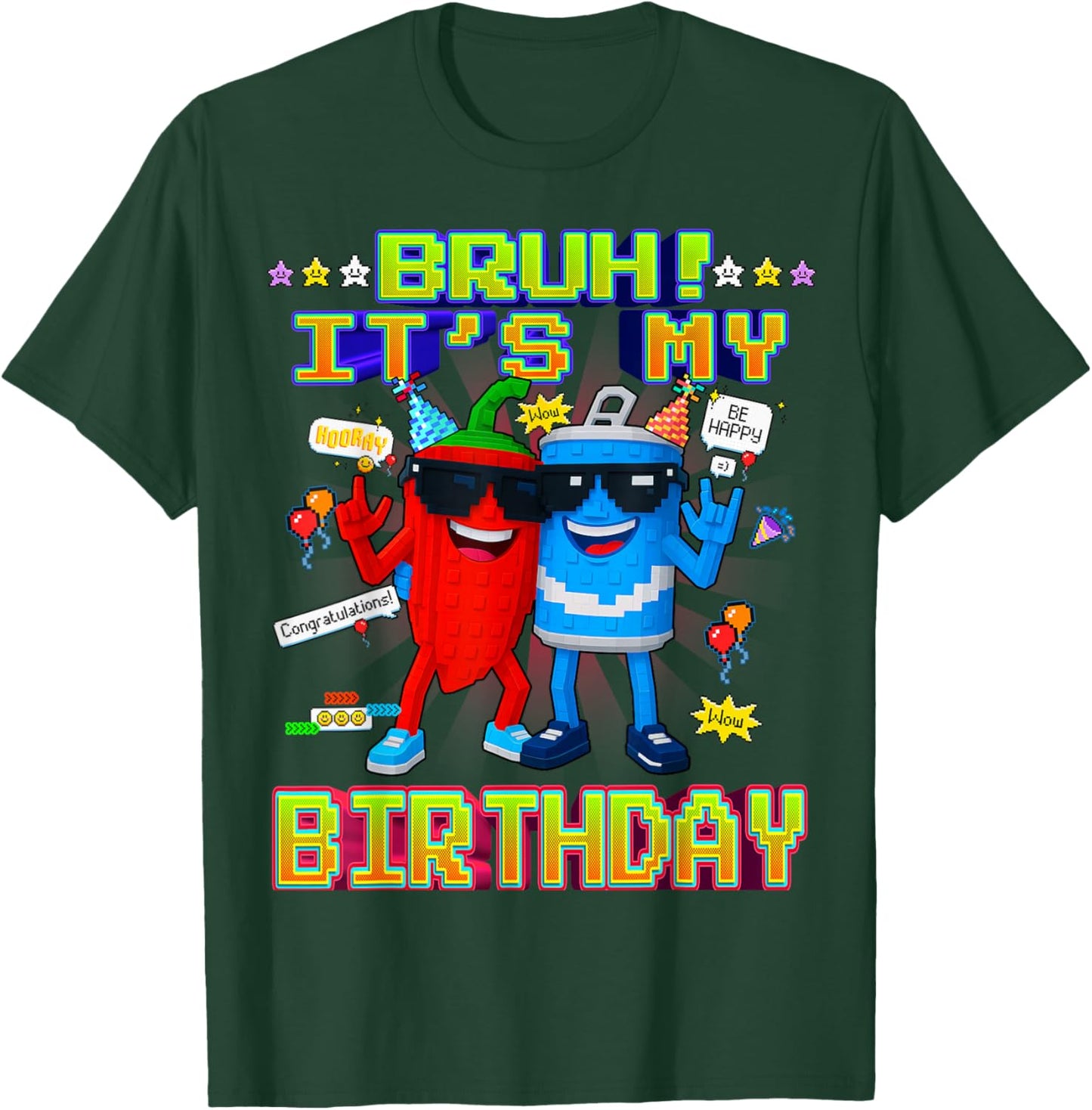 Bruh It's My Birthday Swaggy Bros Funny Brainrot for Kids T-Shirt - T-Shirt | Forest