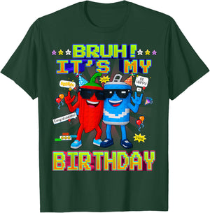Bruh It's My Birthday Swaggy Bros Funny Brainrot for Kids T-Shirt - T-Shirt | Forest