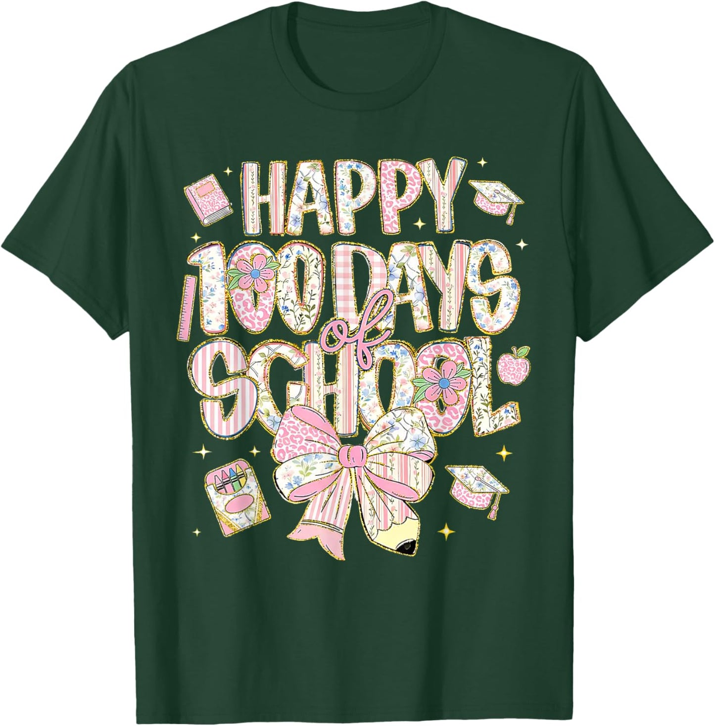 100th Day of School Preppy 100 Days Teacher Kid Coquette Bow T-Shirt - T-Shirt | Forest