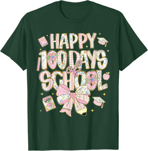 100th Day of School Preppy 100 Days Teacher Kid Coquette Bow T-Shirt - T-Shirt | Forest