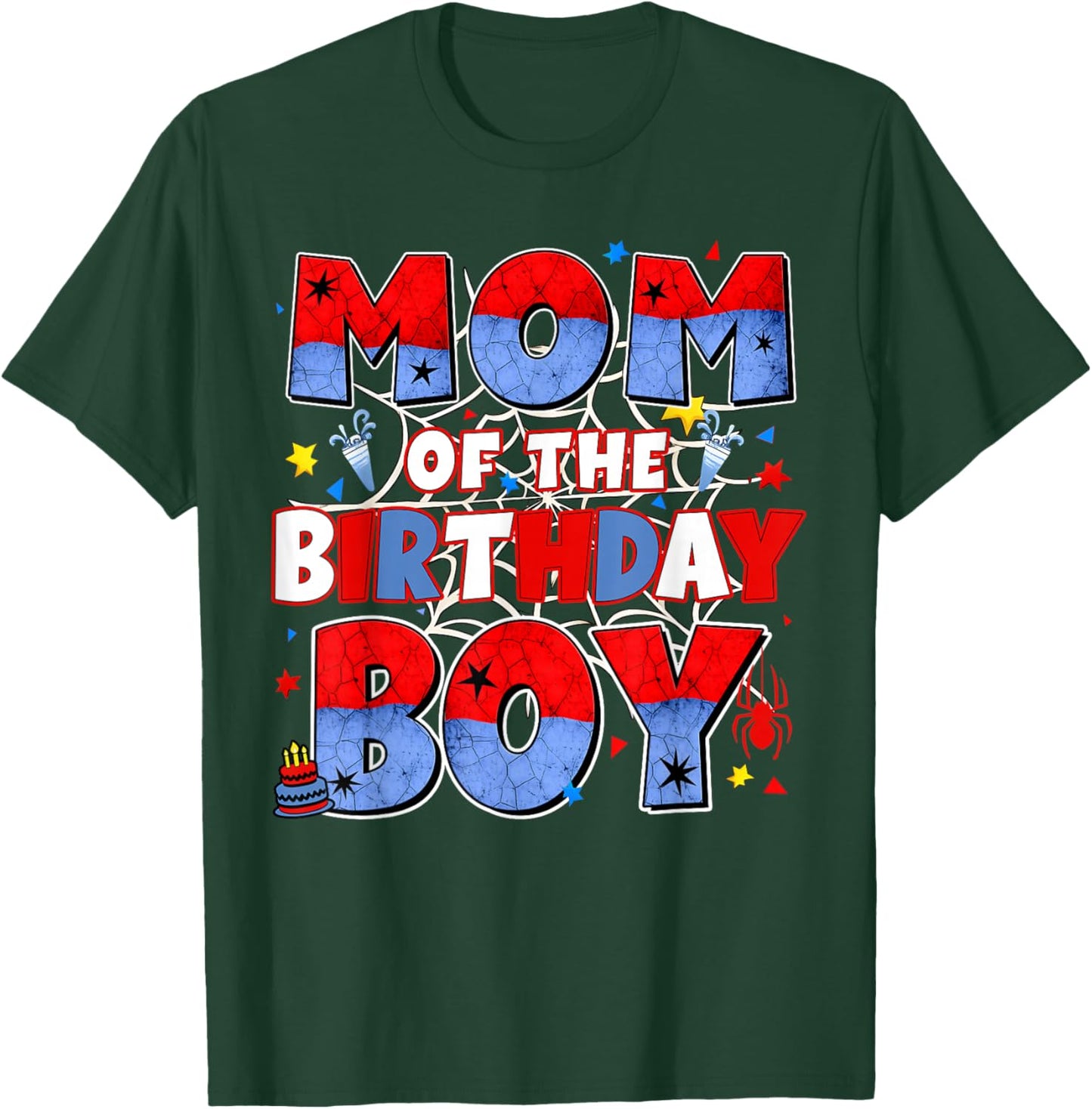 Mom of The Birthday Boy Family Spider Birthday Mommy Mother T-Shirt - T-Shirt | Forest