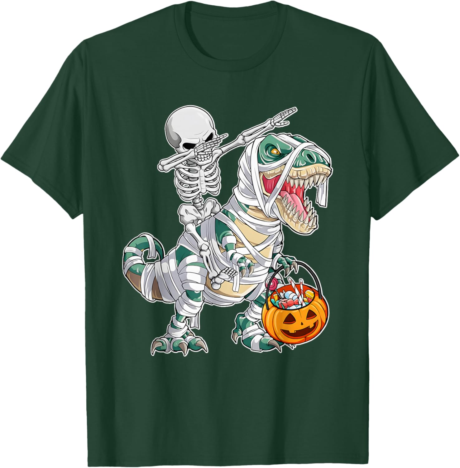 Skeleton Riding Dancing Dab Dinosaur Trex Halloween Funny T-Shirt - T-Shirt | Forest