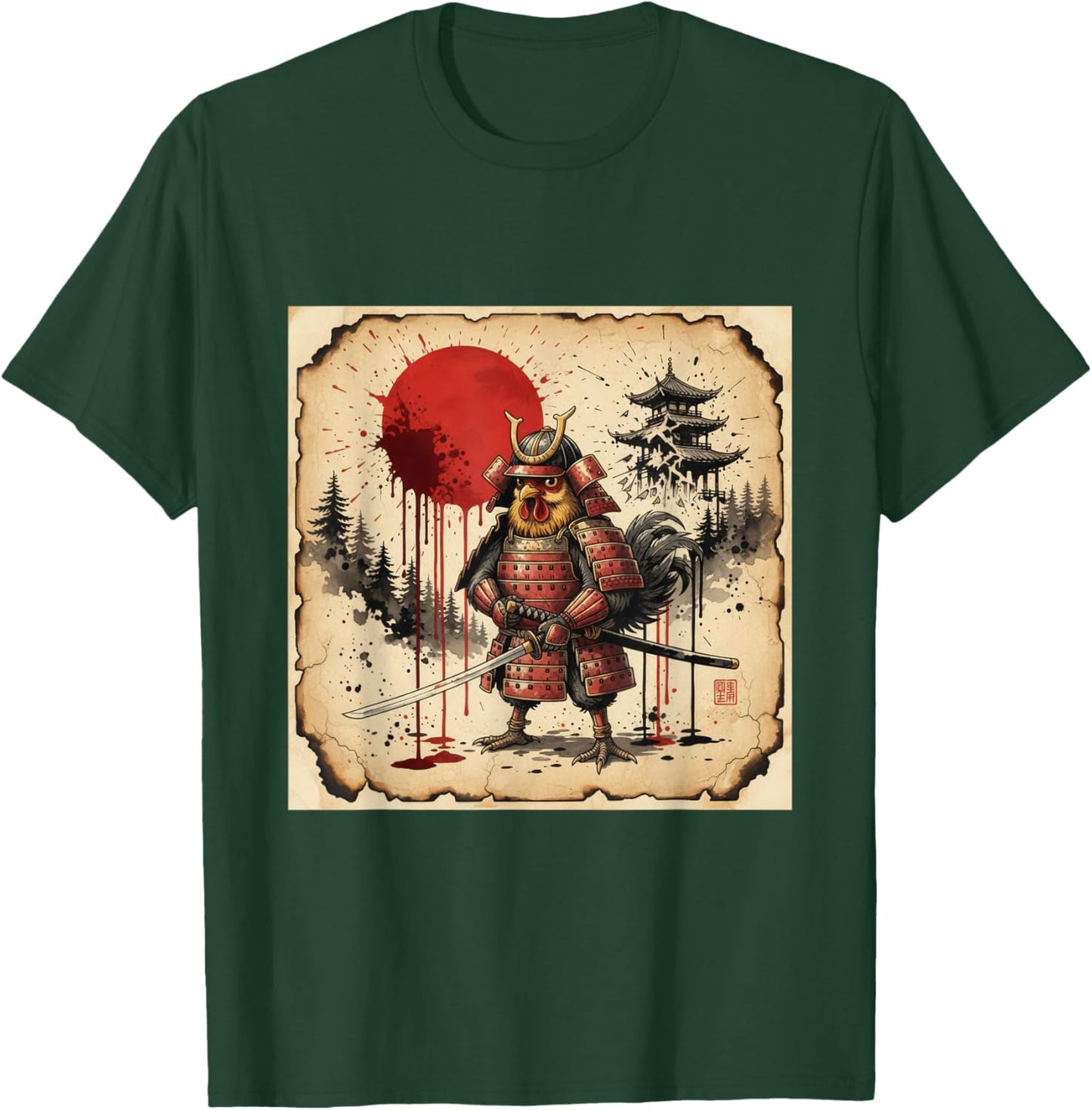 Samurai Rooster Chicken Warrior Japanese Parody Art T-Shirt - T-Shirt | Forest