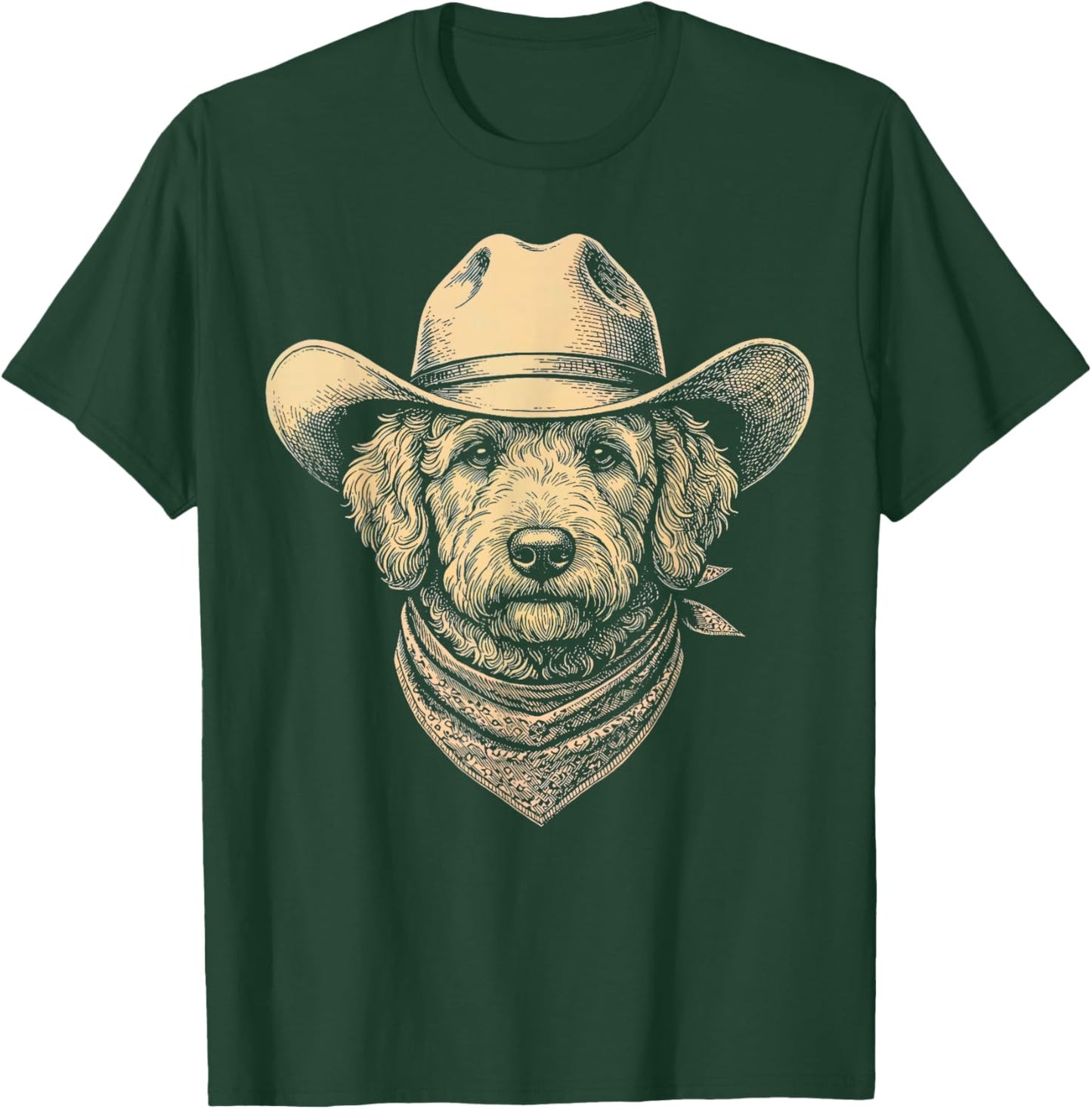 Vintage Goldendoodle Cowboy Hat Bandana Retro Western T-Shirt - T-Shirt | Forest