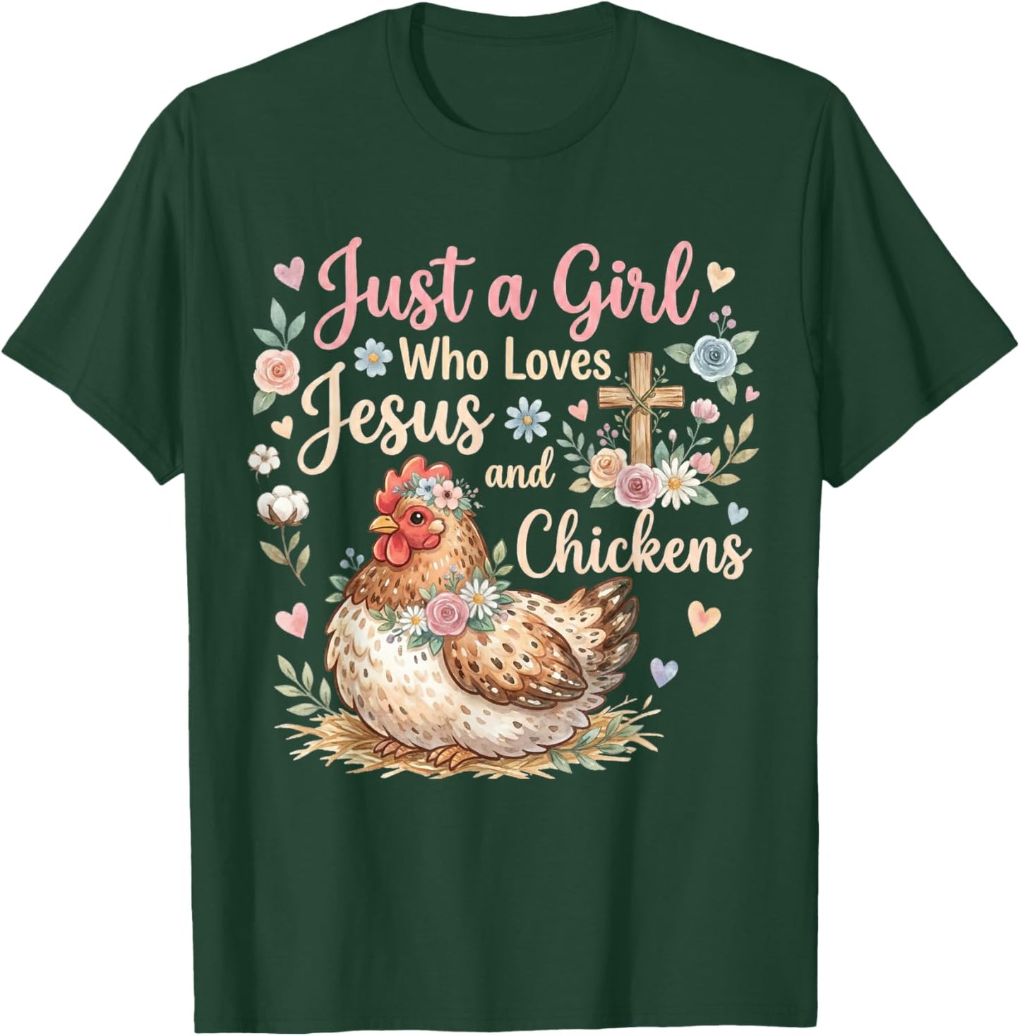 Religious Christian Just A Girl Who Loves Jesus and Chicken T-Shirt - T-Shirt | Forest