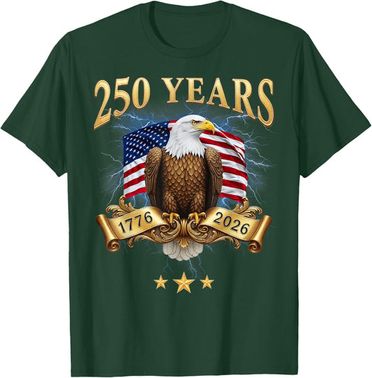 Eagle and Flag 250 Years 1776-2026 250th Birthday Bootleg T-Shirt - T-Shirt | Forest