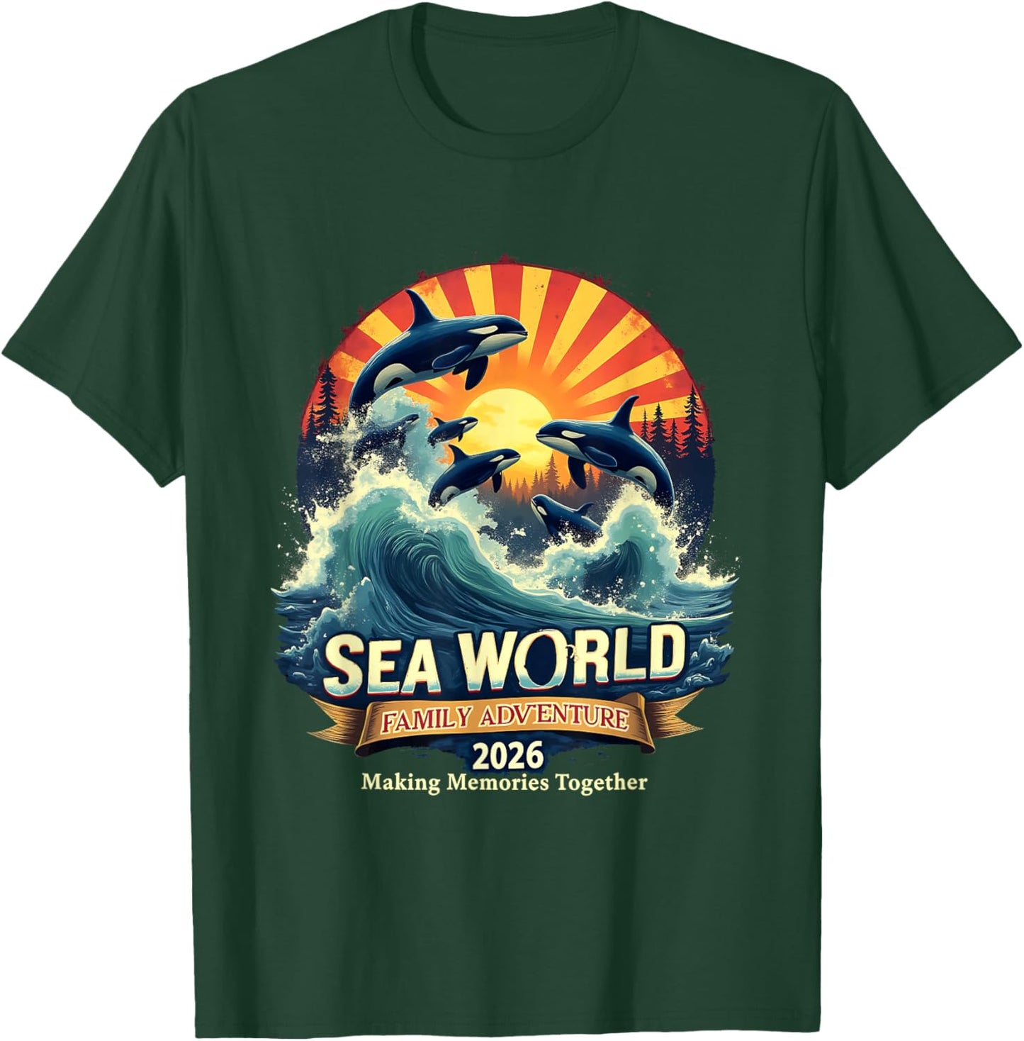 Marine Life Adventure 2026 Dolphin Trip Family Vacation Crew T-Shirt - T-Shirt | Forest