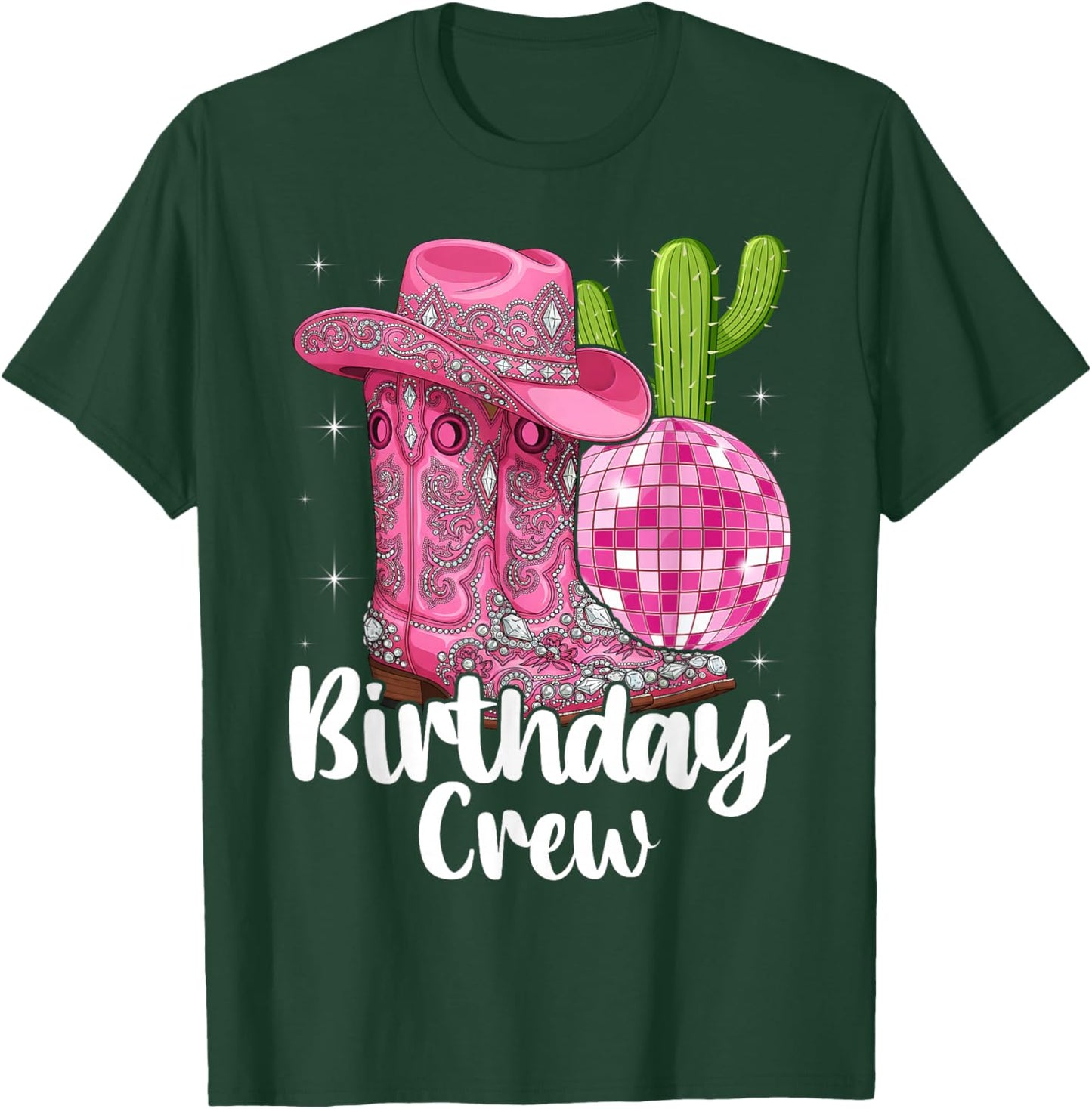 Birthday Crew Party Squad Cowboy Cowgirl Boot Hat T-Shirt - T-Shirt | Forest
