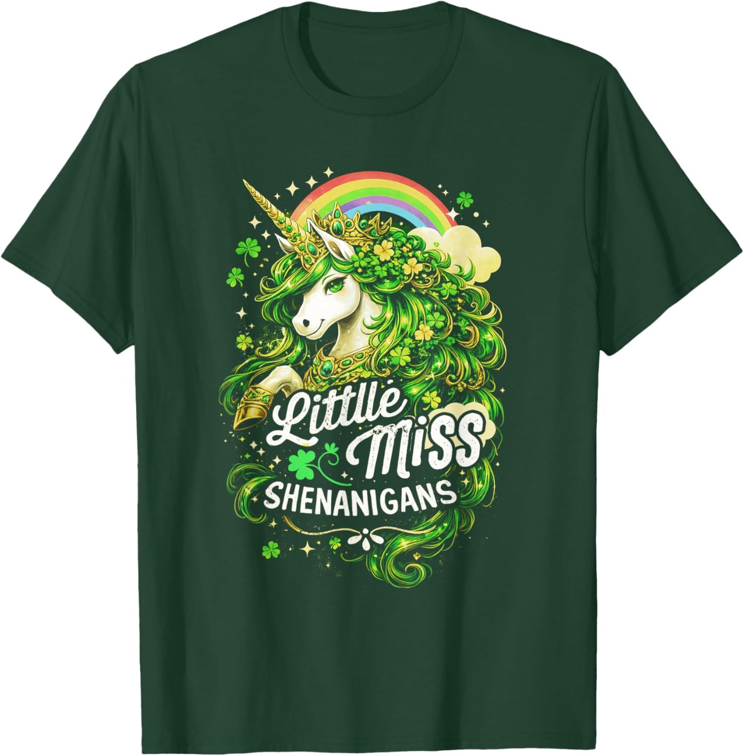 St Patricks Day Kids Girls Unicorn Little Miss Shenanigans T-Shirt - T-Shirt | Forest