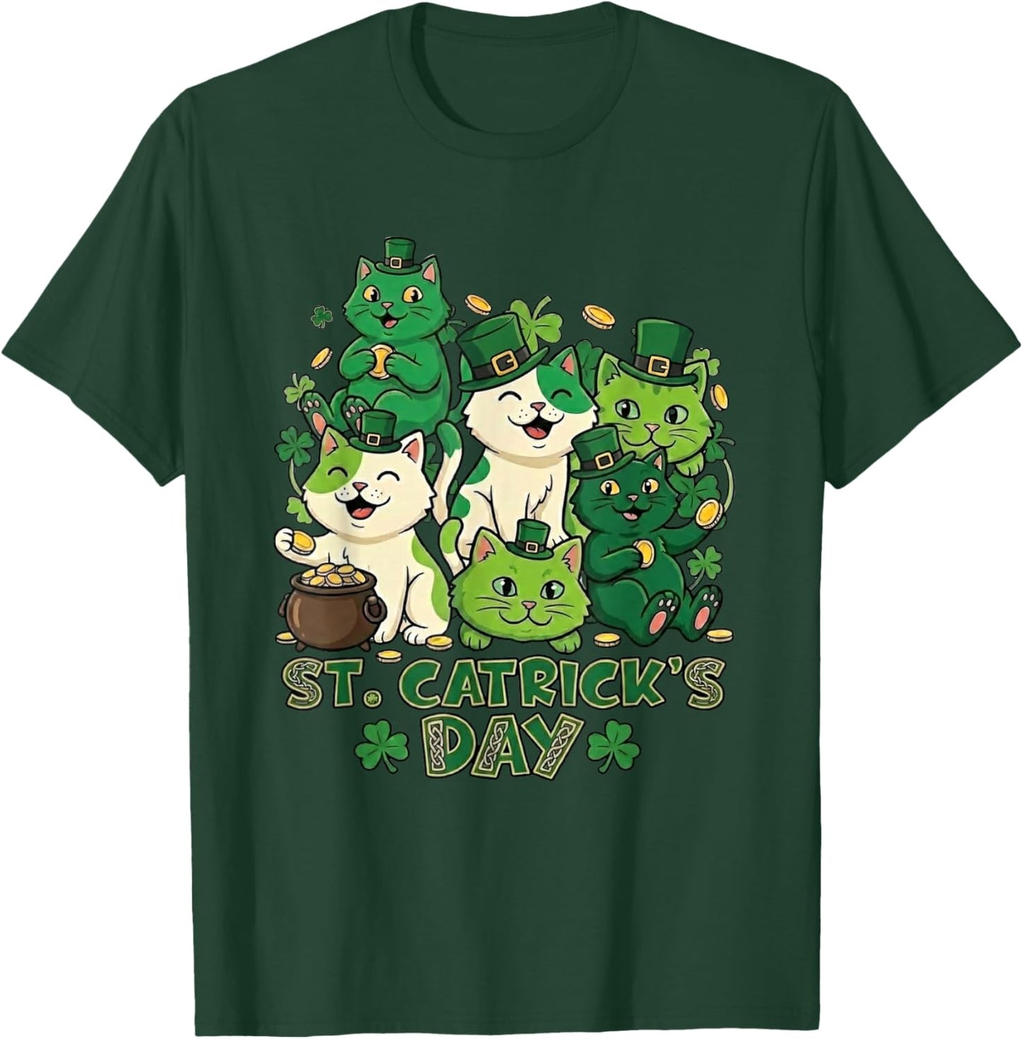 St Catricks Day Funny Cat Lover Leprechaun Kitten Graphic T-Shirt - T-Shirt | Forest