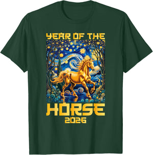 Lunar New Year 2026 Year of The Horse Van Gogh Starry Night T-Shirt - T-Shirt | Forest