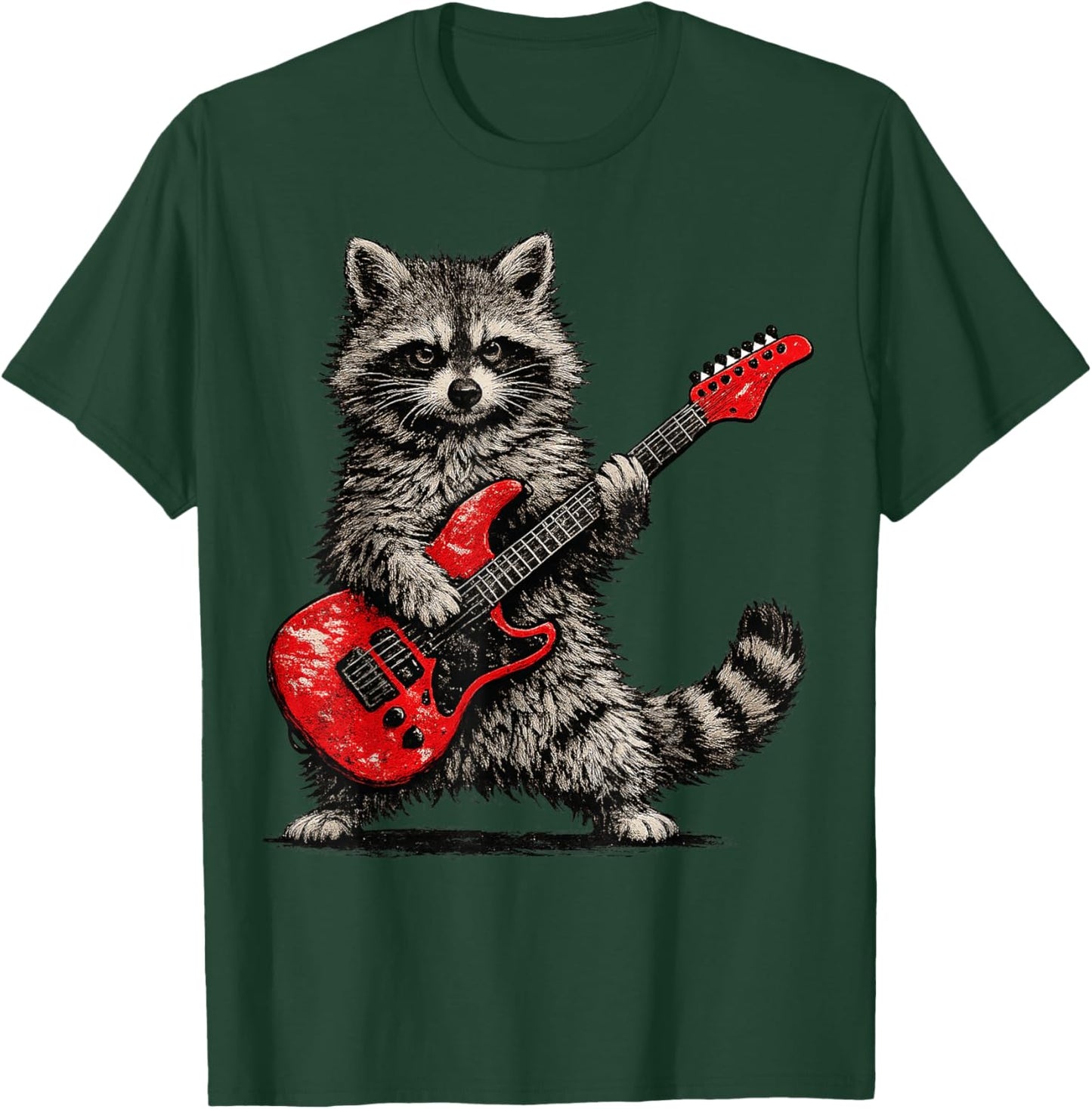 Funny Raccoon Playing Guitar Rock and Roll Gifts Men Women T-Shirt - T-Shirt | Forest