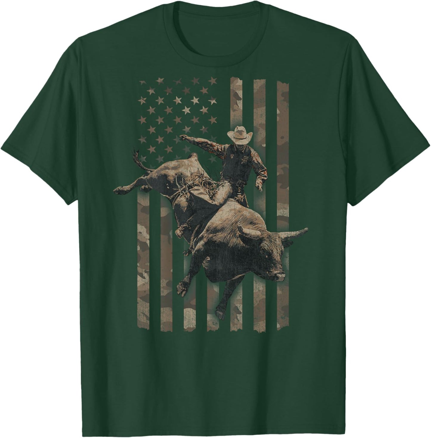 Rodeo American Flag (Design on Back) T-Shirt - T-Shirt | Forest
