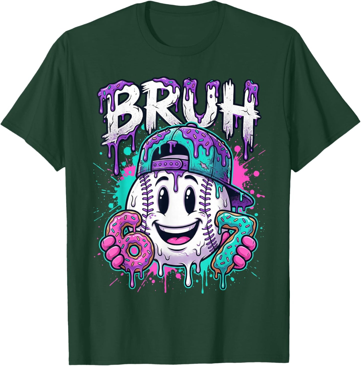 Bruh 67 Baseball Drip Boys Kids Six Seven Meme 6-7 Dripping T-Shirt - T-Shirt | Forest