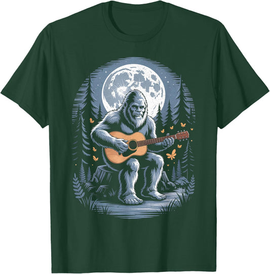 Bigfoot Playing Guitar Full Moon Funny Sasquatch T-Shirt - T-Shirt | Forest