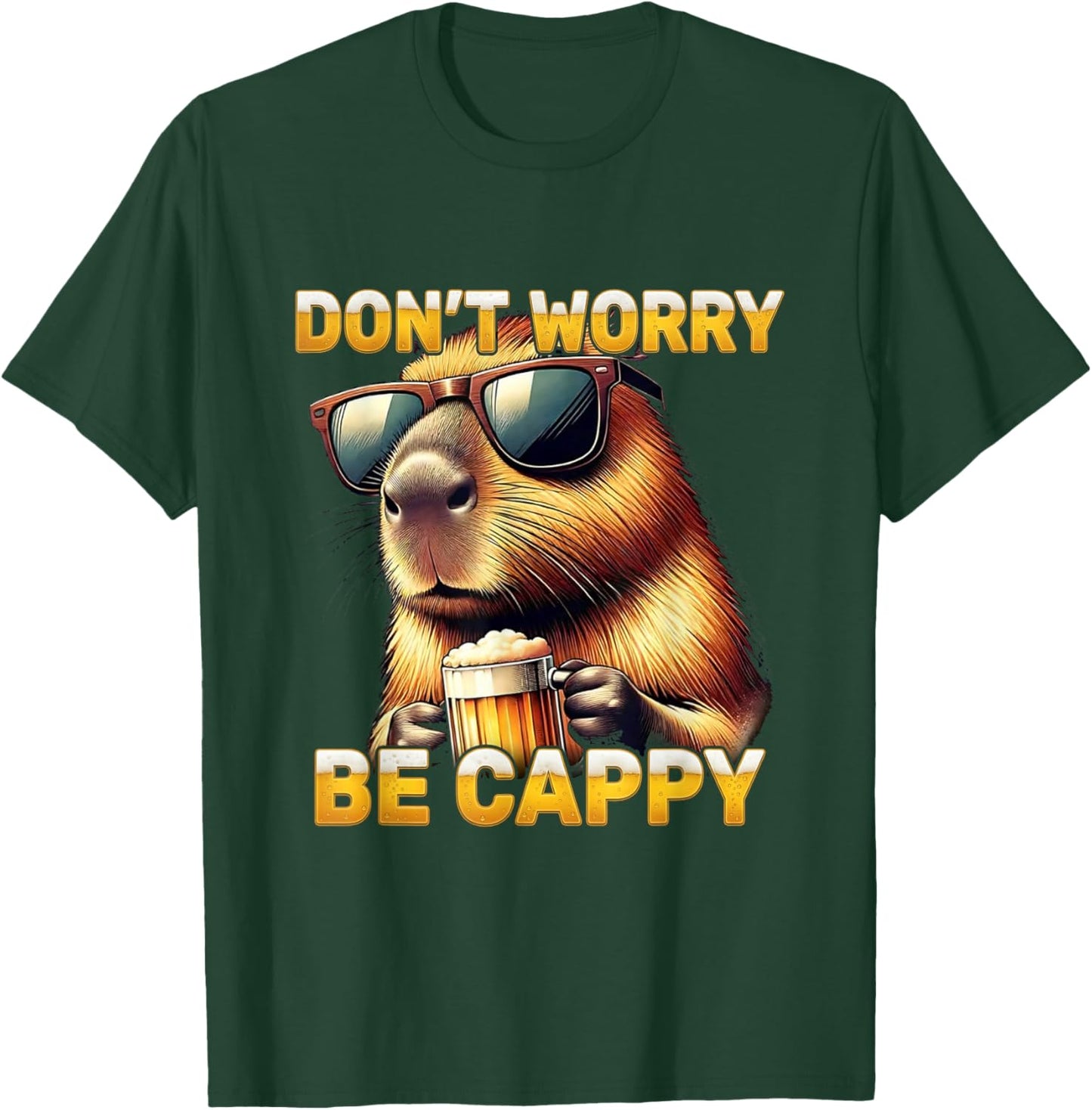 Funny Beer Capybara Drinking Bar Party Humor Gift Be Cappy T-Shirt - T-Shirt | Forest