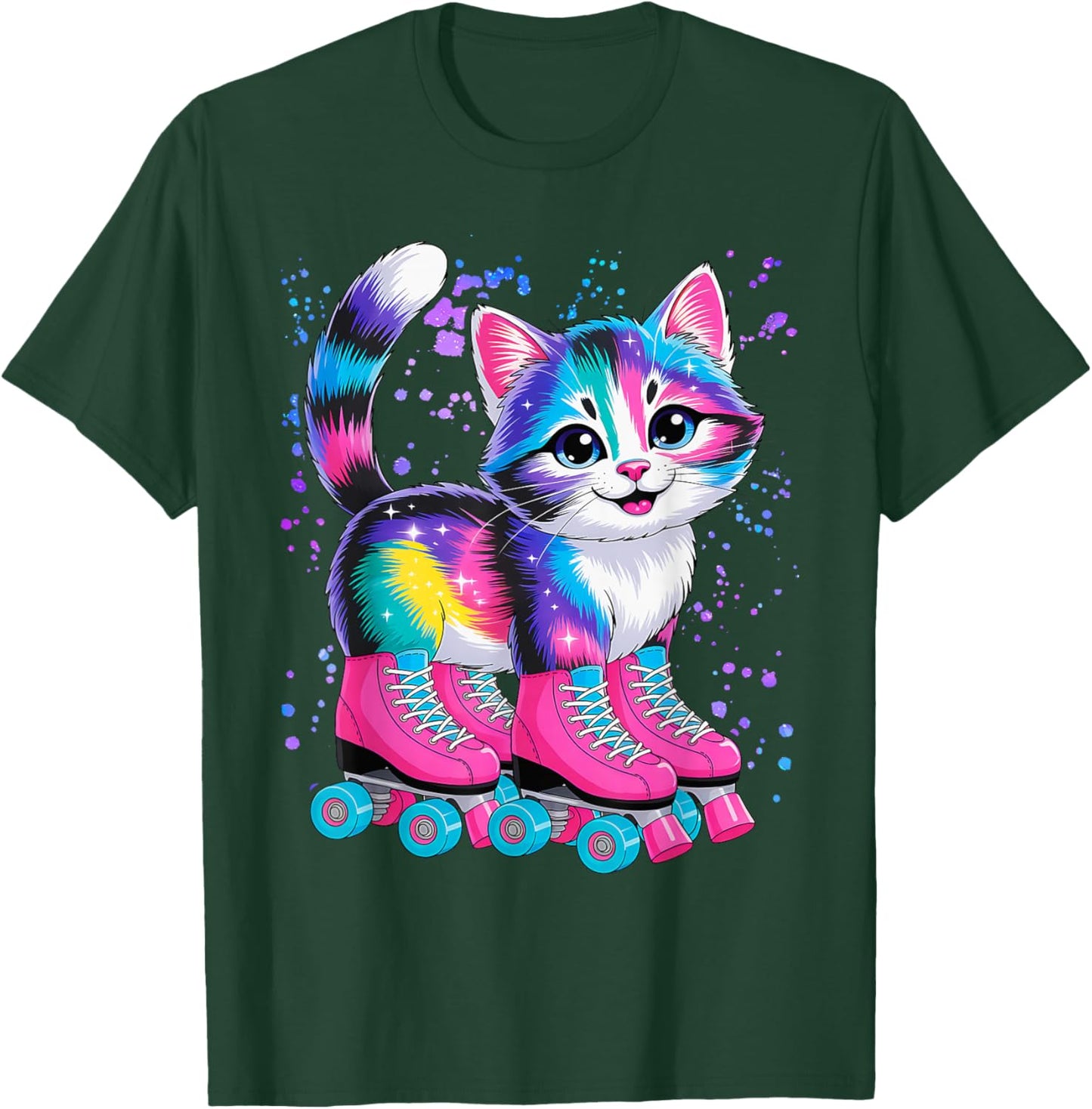Roller Skating Cat Derby Skater T-Shirt - T-Shirt | Forest