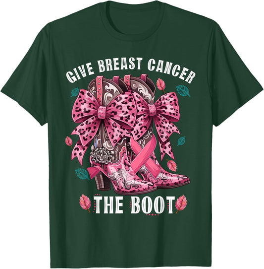 Give Breast Cancer The Boot Pink Cowgirl Western Gift T-Shirt - T-Shirt | Forest
