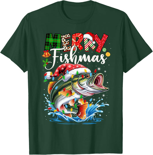 Merry Fishmas Fish Fishing Merry Xmas Christmas Men Women T-Shirt - T-Shirt | Forest