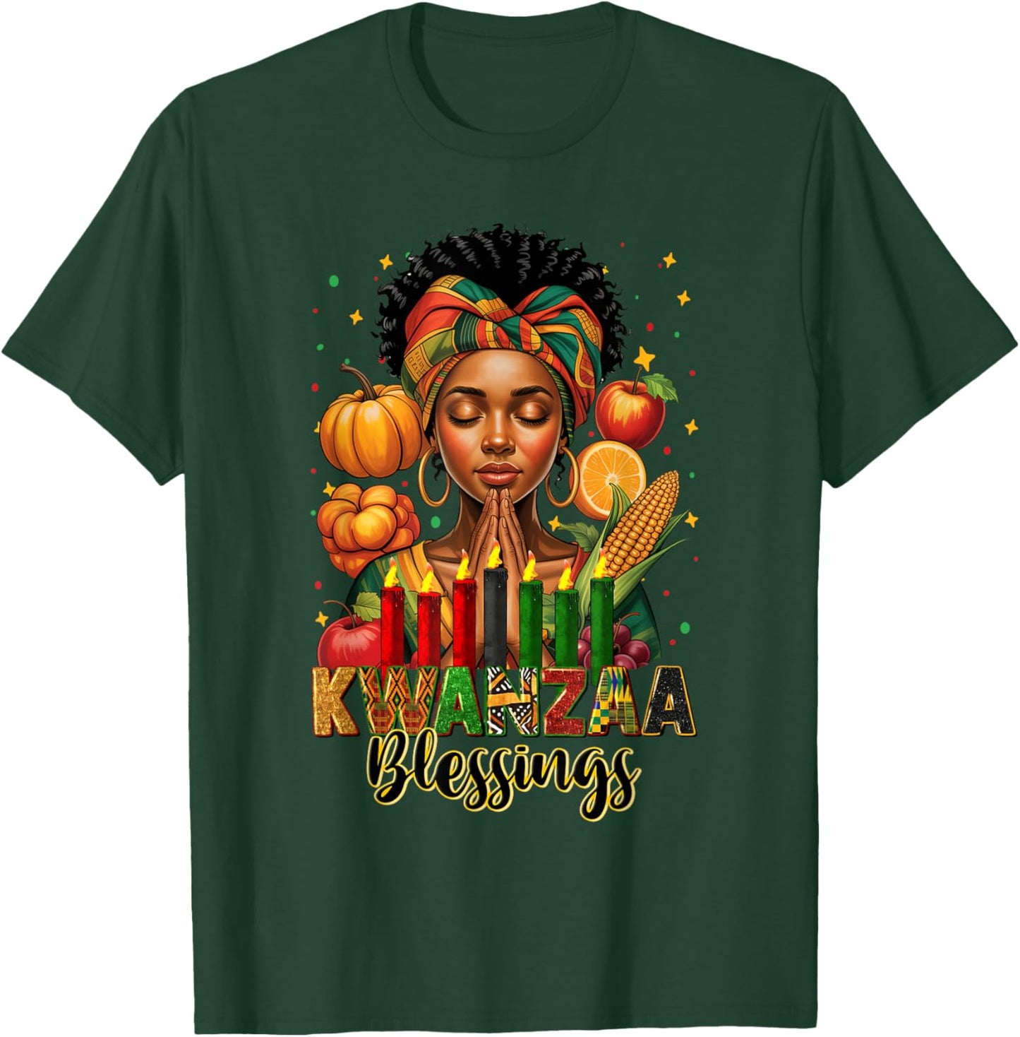 Kwanzaa Blessings Pray Black Woman Afro American Christian T-Shirt - T-Shirt | Forest