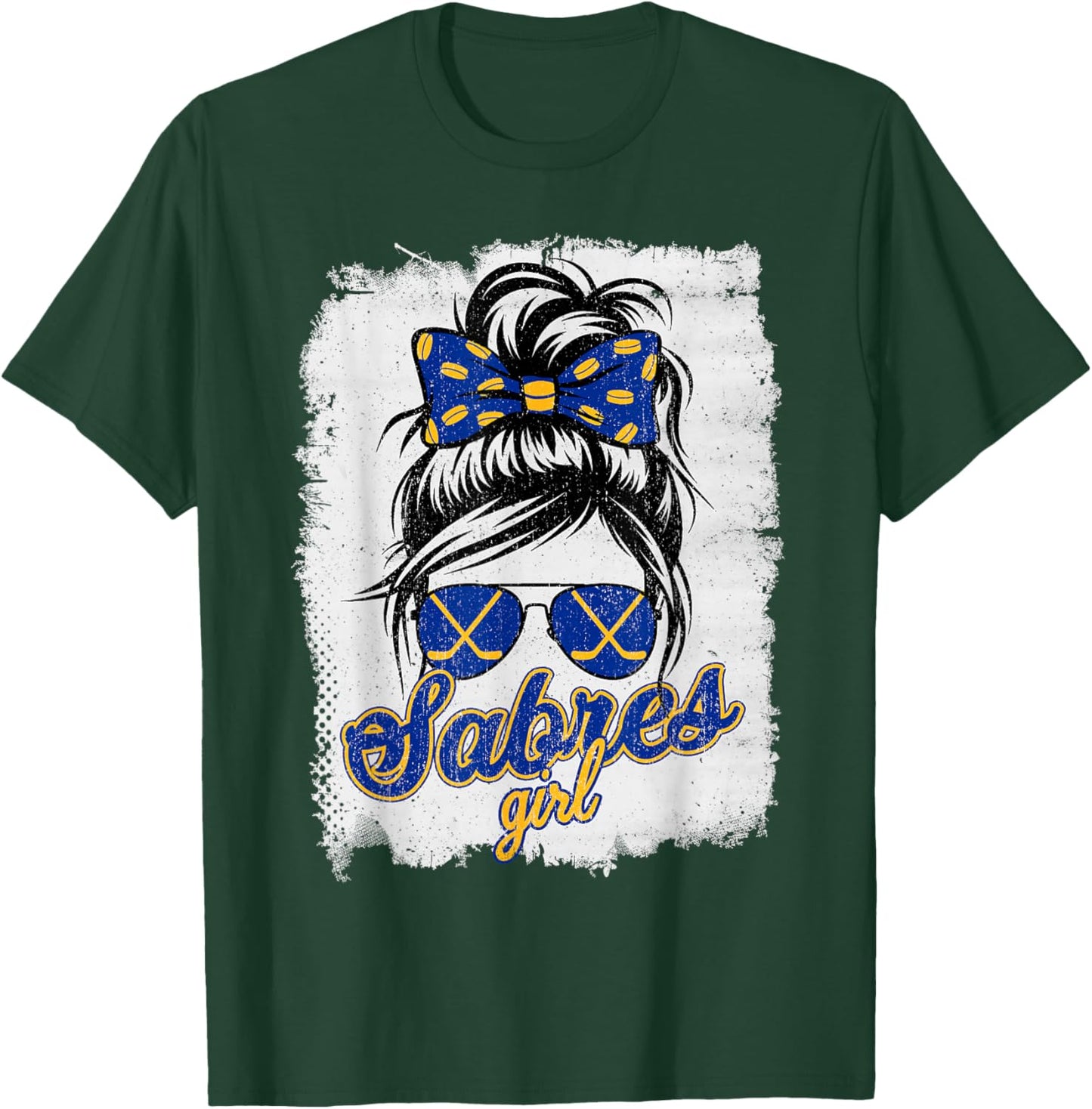 Vintage Sabres Girl Messy Bun Retro Sports Fan Team Spirit T-Shirt - T-Shirt | Forest