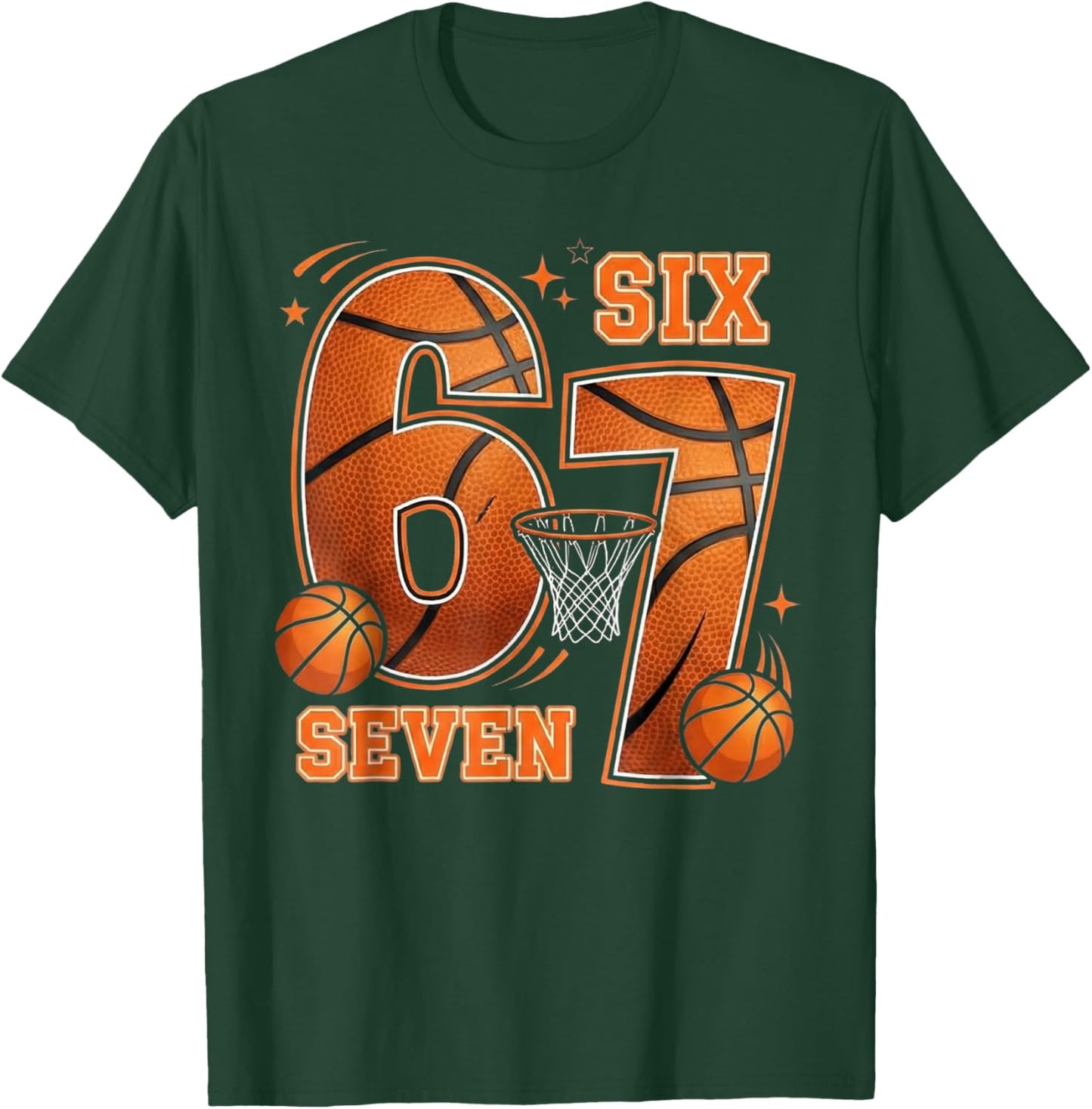 67 Basketball Birthday 6 7 Hoops T-Shirt - T-Shirt | Forest