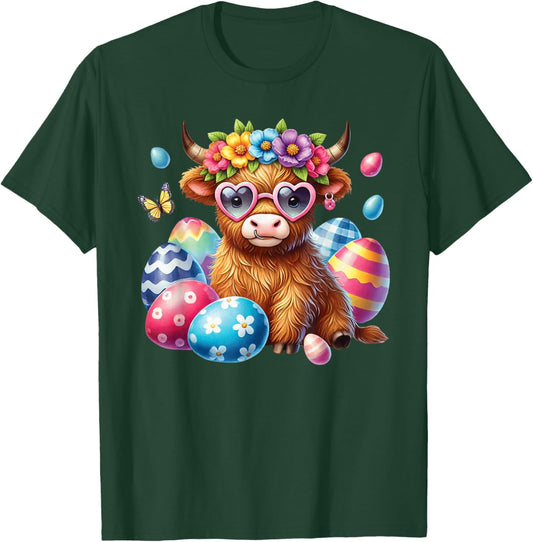 Happy Easter Highland Cow Heifer Easter Day Farmer Cowgirl T-Shirt - T-Shirt | Forest