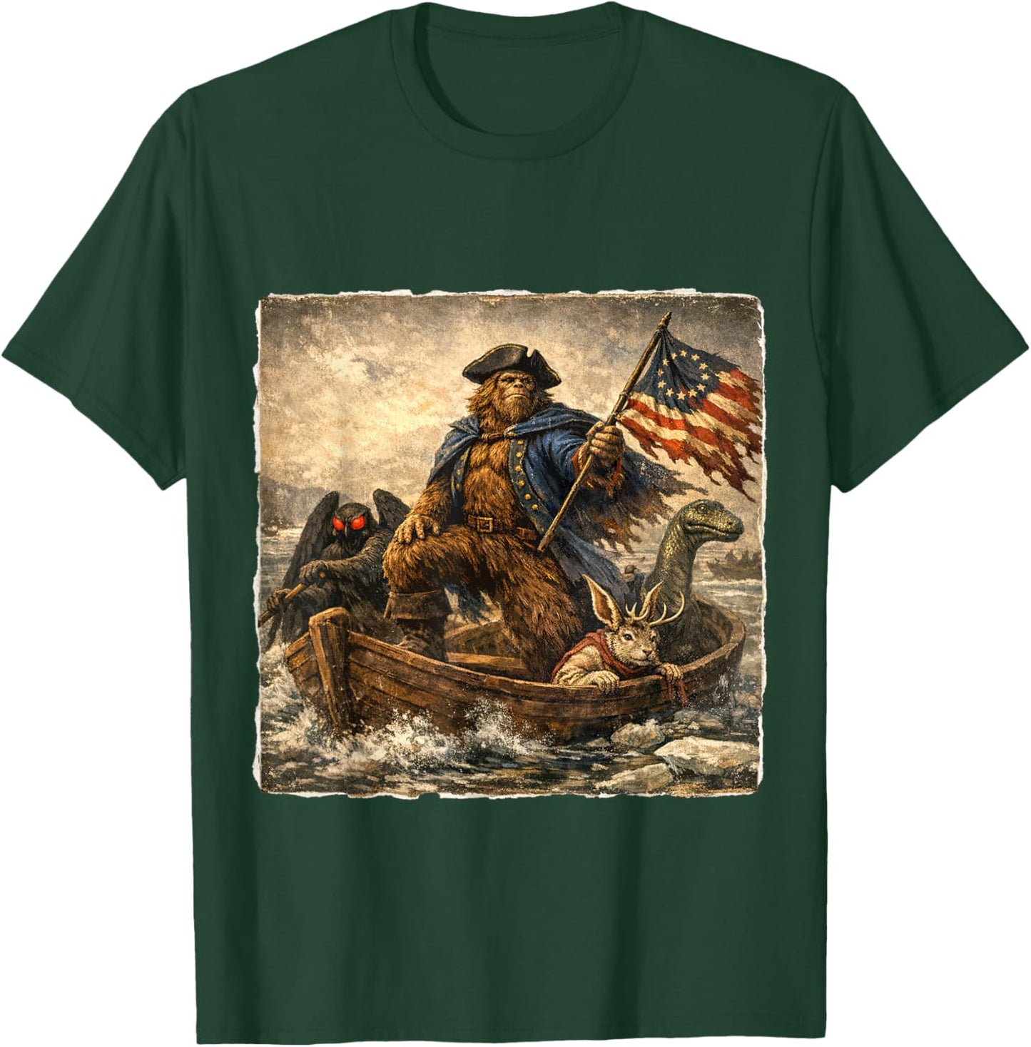 Bigfoot Crossing The Delaware Patriotic Funny 4th of July T-Shirt - T-Shirt | Forest