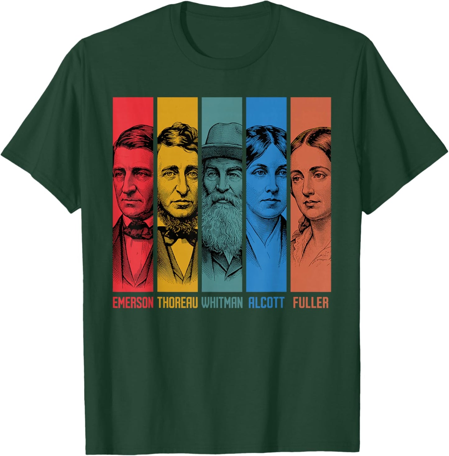 American Transcendentalists Emerson Thoreau Whitman Authors T-Shirt - T-Shirt | Forest