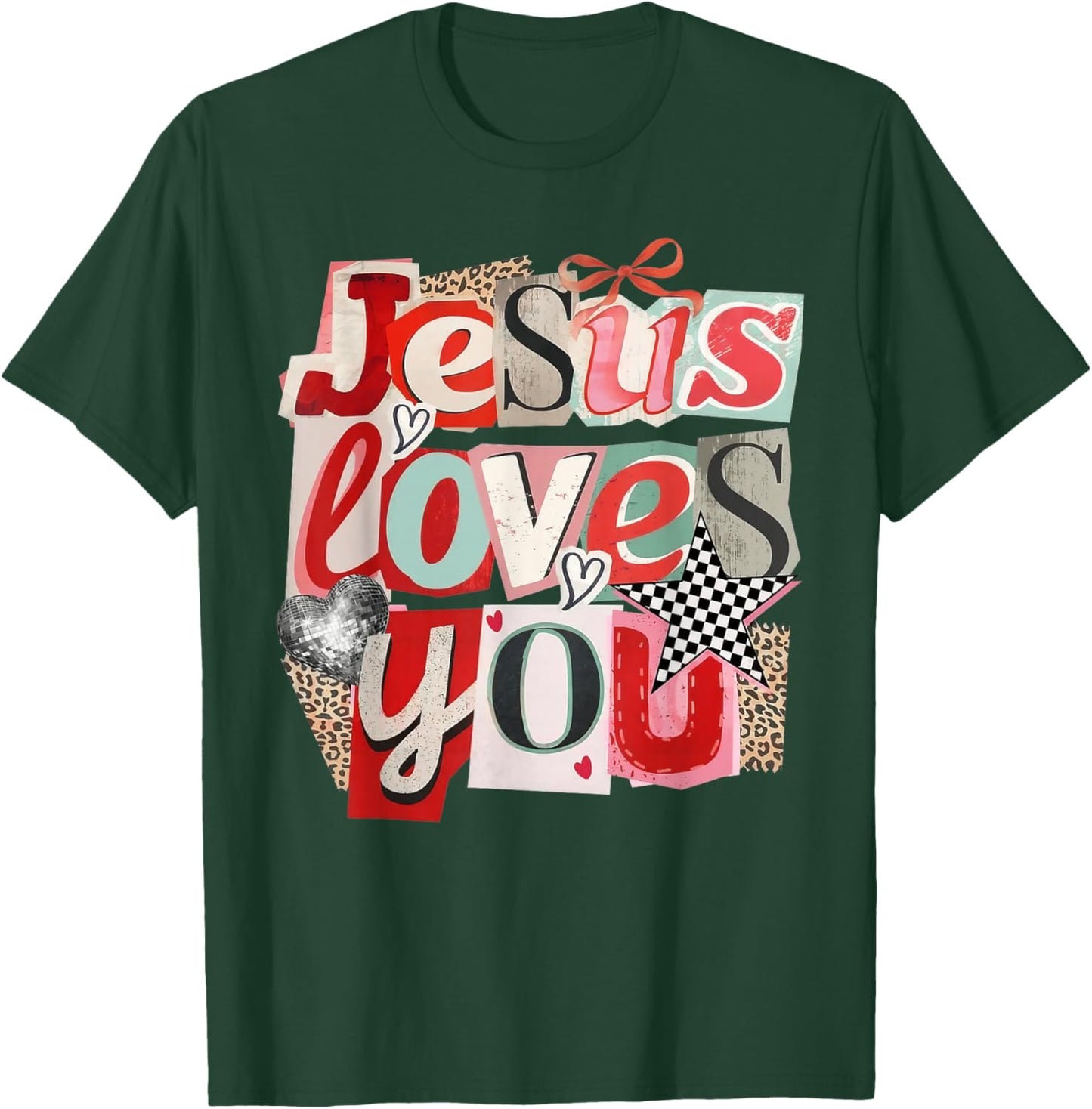 Jesus Loves You Retro Valentine Jesus Bible Verse Design T-Shirt - T-Shirt | Forest