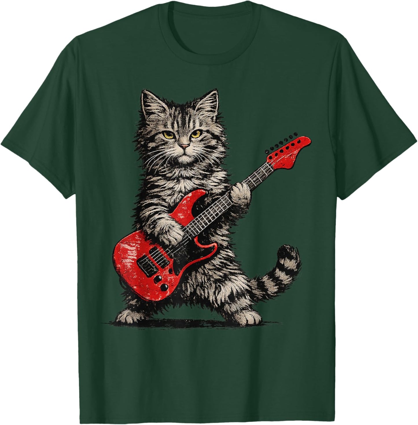 Funny Cat Playing Guitar Rock and Roll Gifts Men Women Kids T-Shirt - T-Shirt | Forest