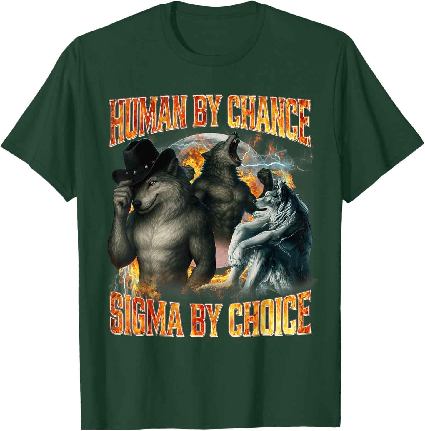 Human by Chance Sigma by Choice Funny Alpha Wolf Meme Cringe T-Shirt - T-Shirt | Forest