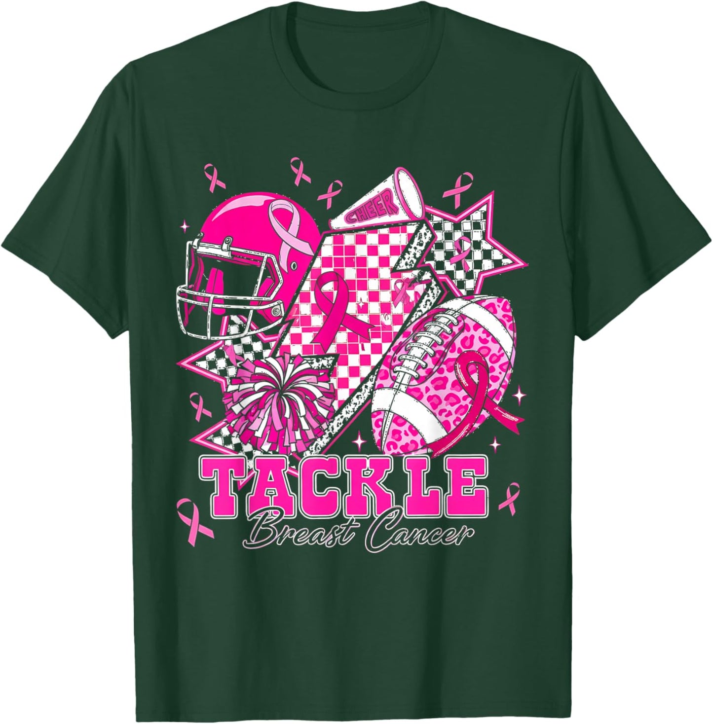 Tackle Breast Cancer Football Pink Ribbon Awareness T-Shirt - T-Shirt | Forest